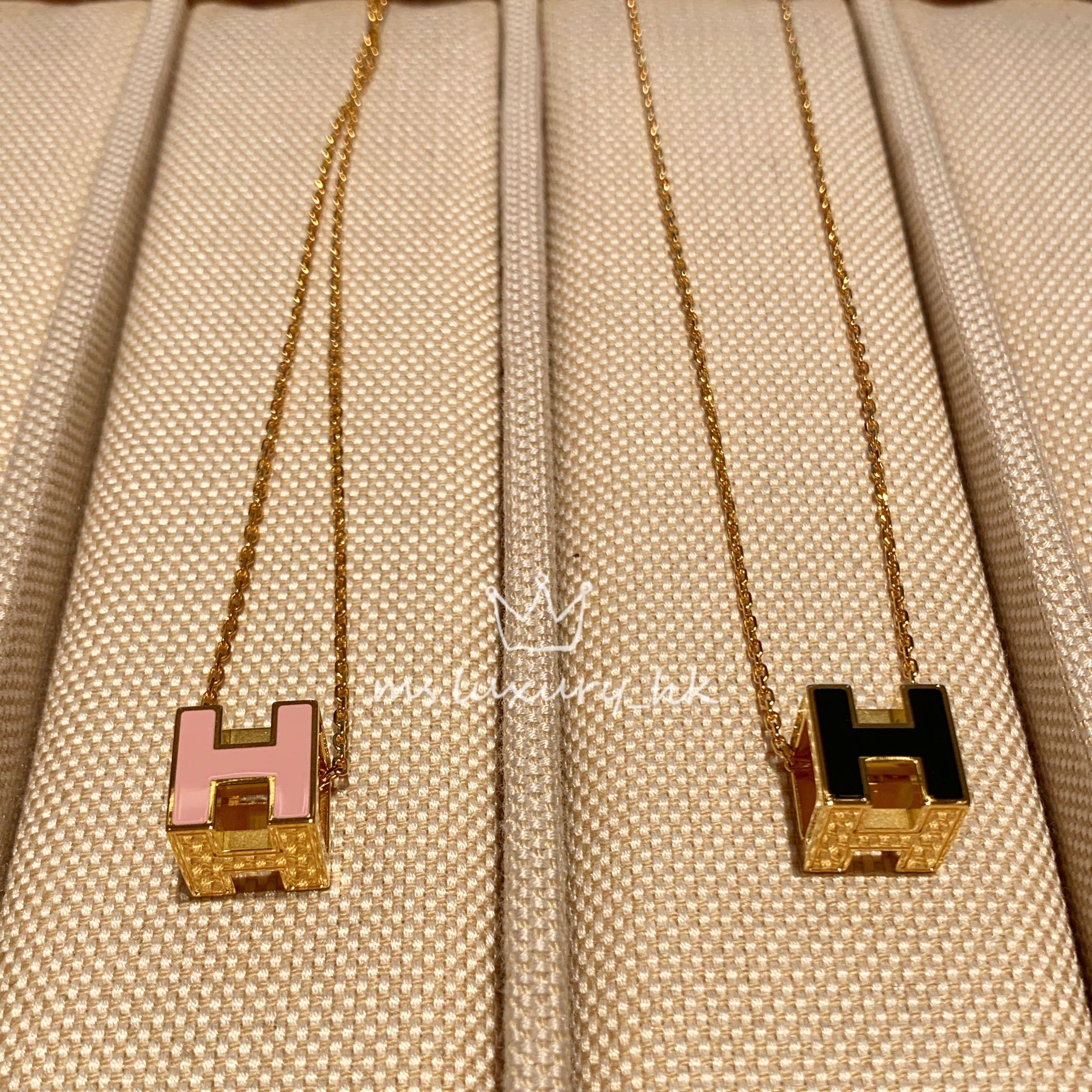 Hermes Cage D'H Grey 18K Gold Necklace