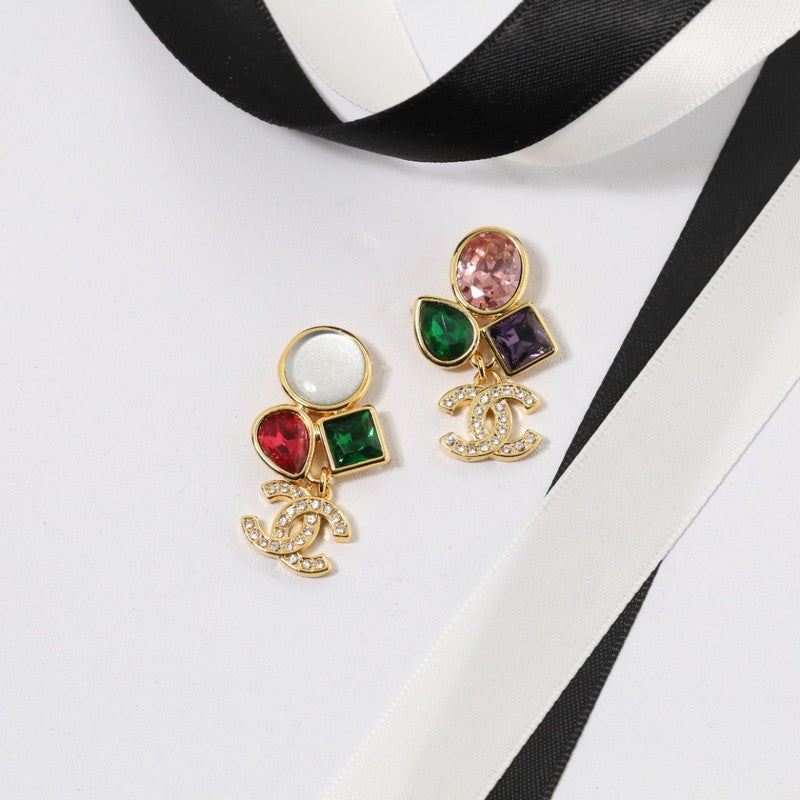 Chanel Color Crystal Gold 18K Gold Earrings