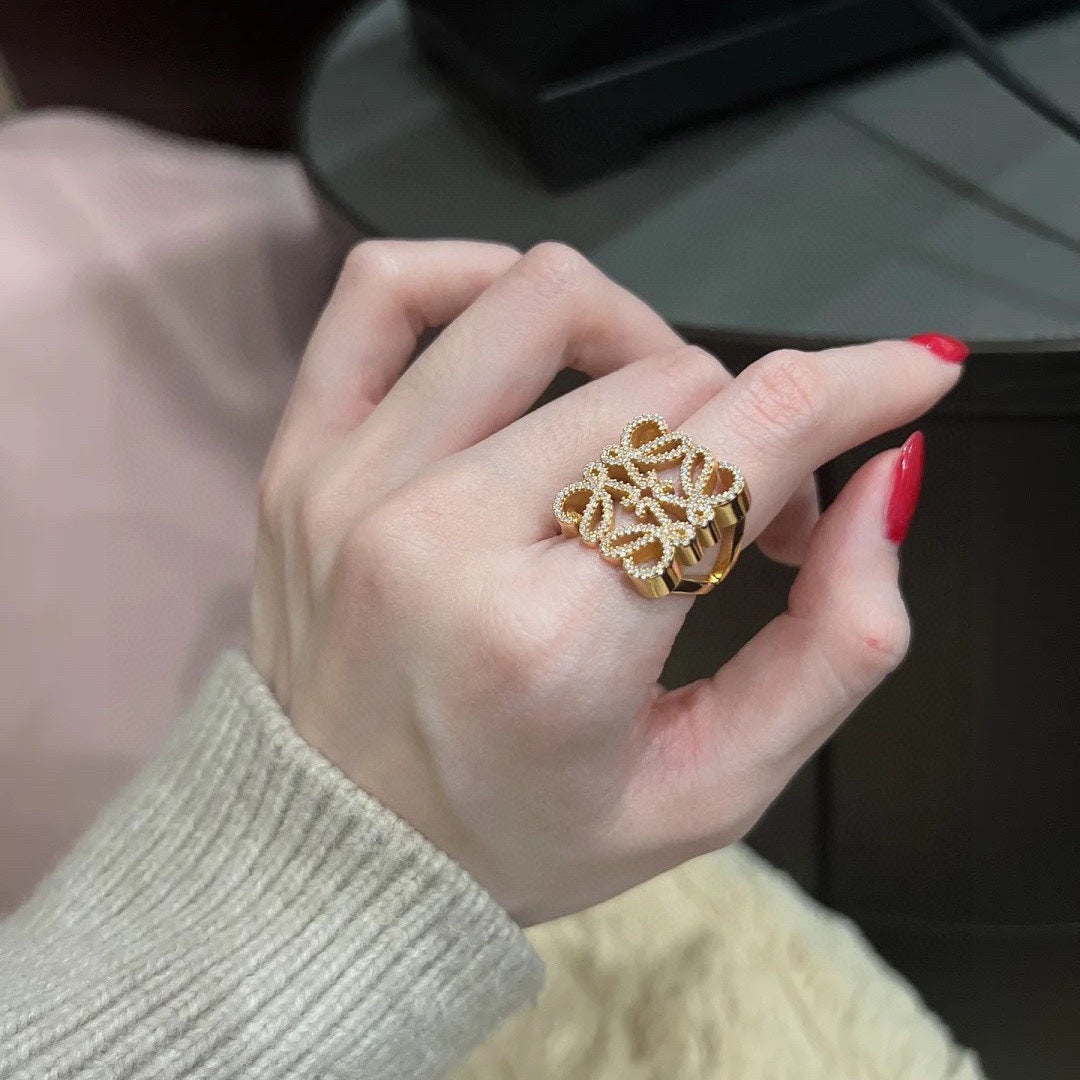 LOEWE Anagram Crystals 18K Gold Ring
