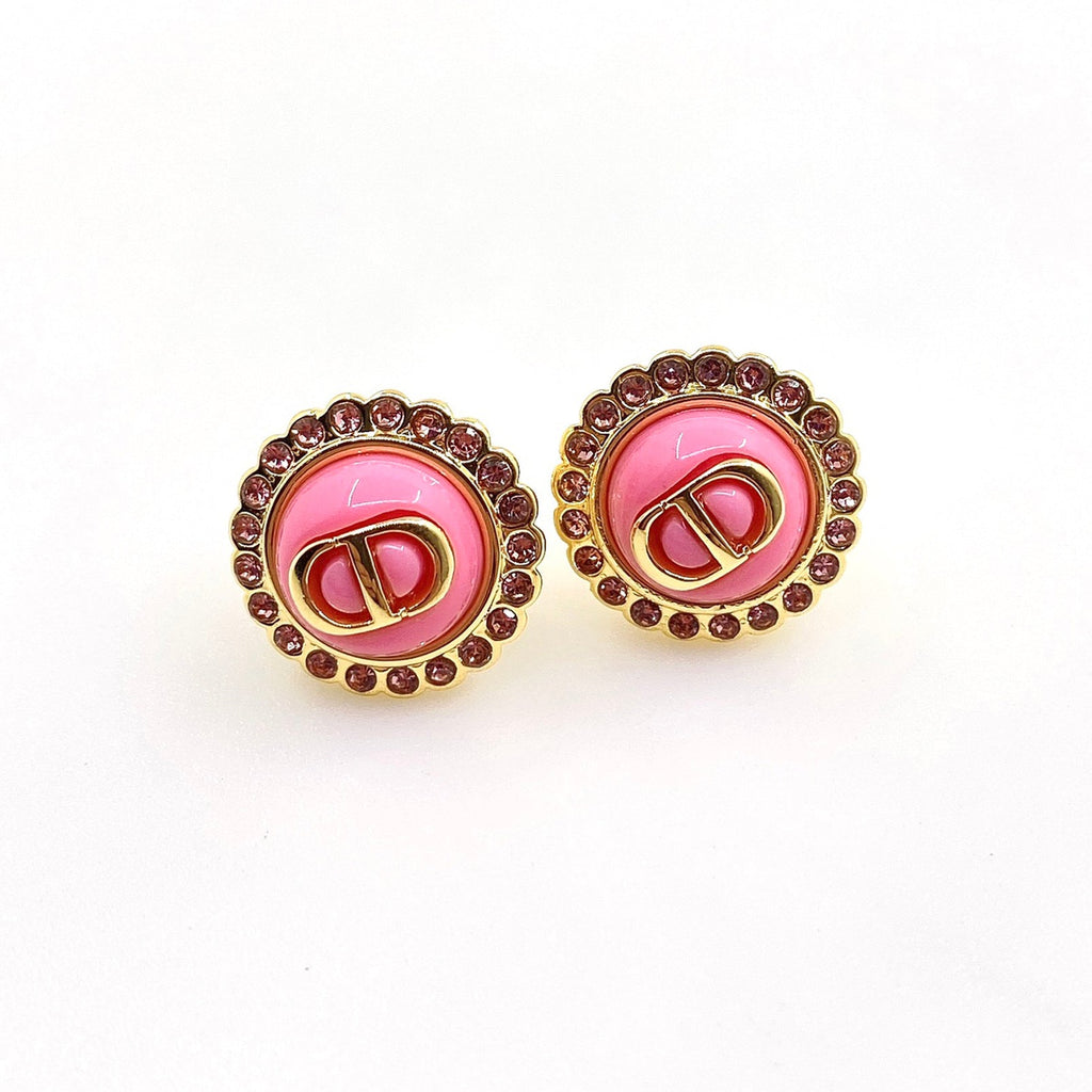 Chanel Pink Crystal 18K Gold Earrings