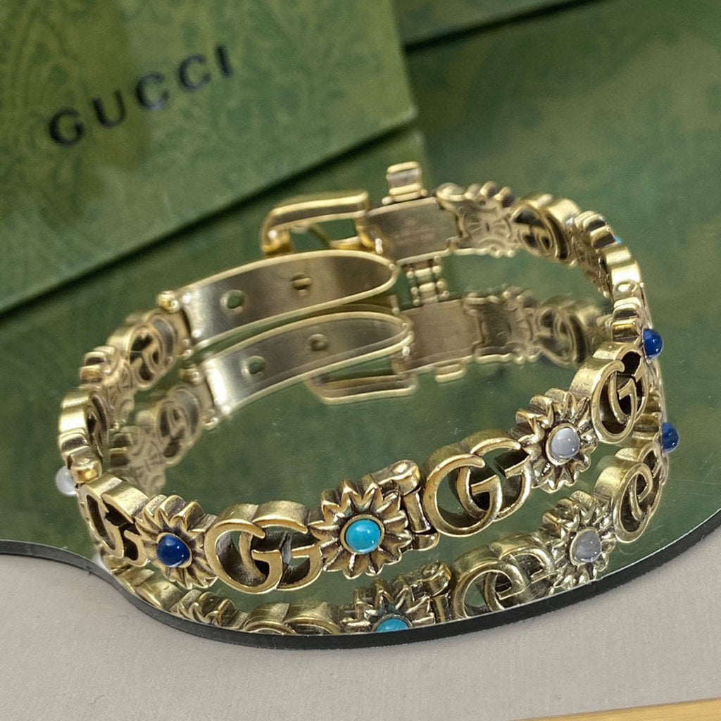 Gucci Double Flowers 18K Gold Bracelet