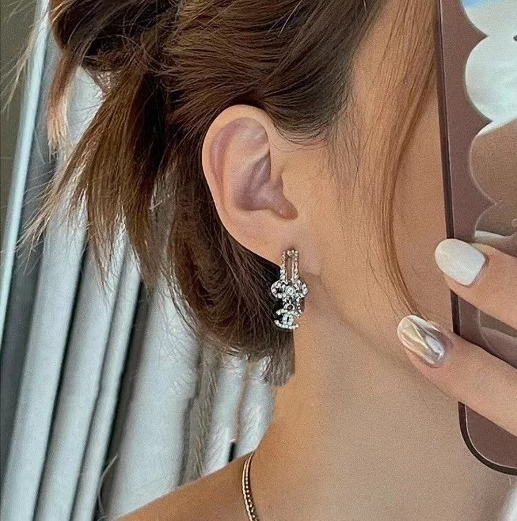 Chanel Diamond Pendant 18K Gold Earrings