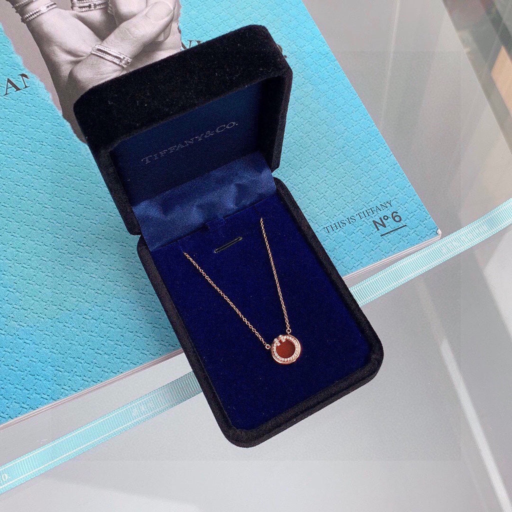 Tiffany Diamond & Turquoise Circle Pendant 18K Gold Necklace