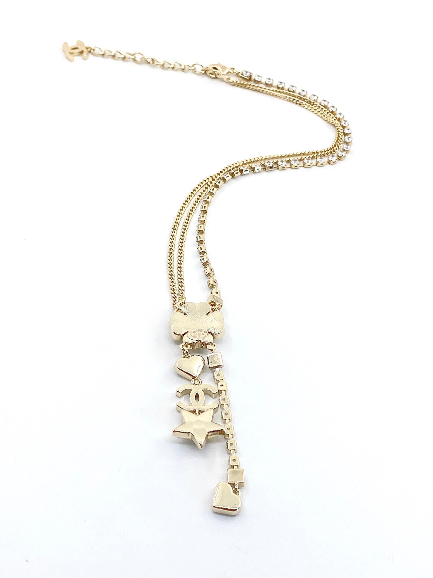 Chanel Heart Crystals Chain 18K Gold Necklace