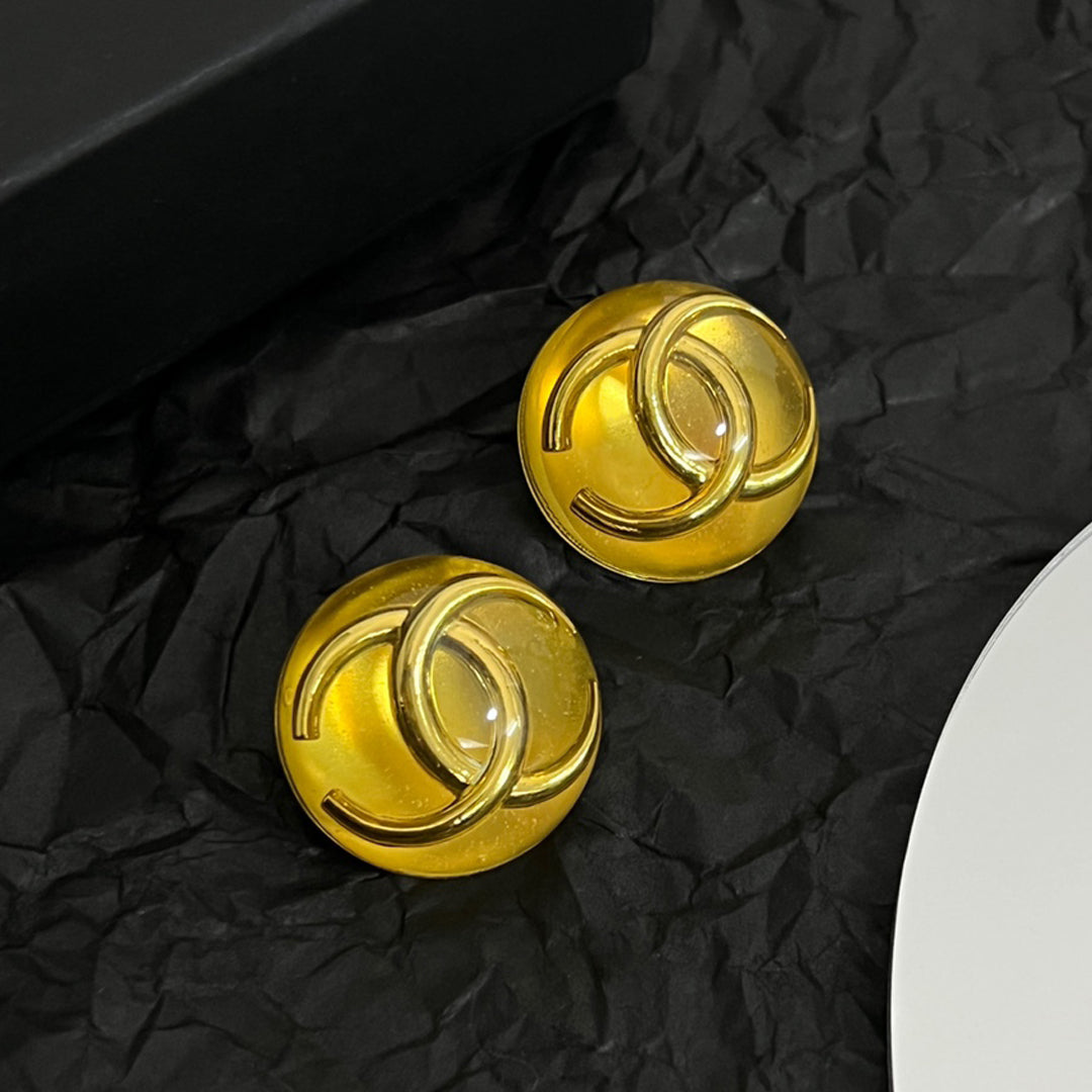 Chanel Vintage Yellow Crystal 18K Gold Earrings