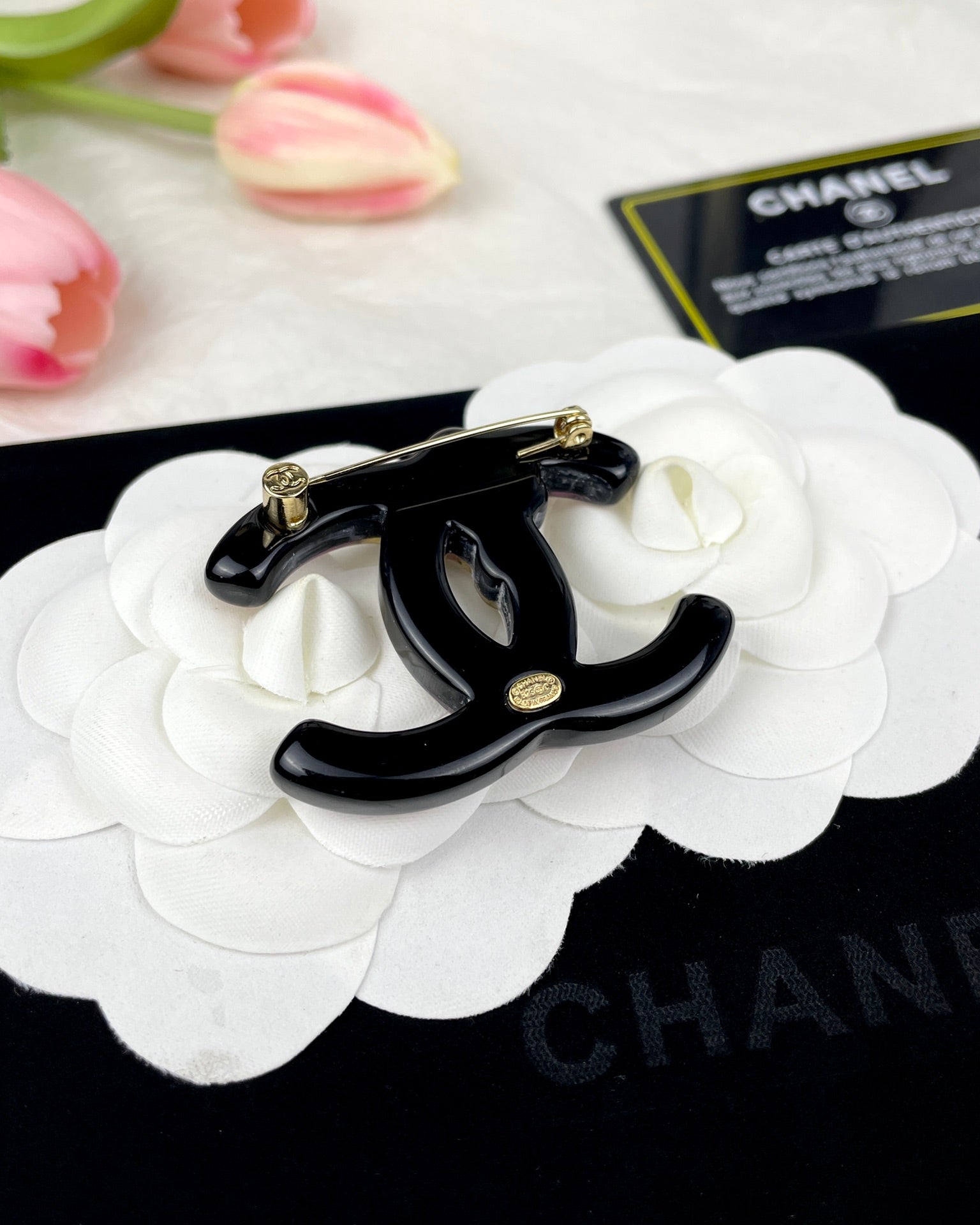 Chanel Pink Resin 18K Gold Brooch