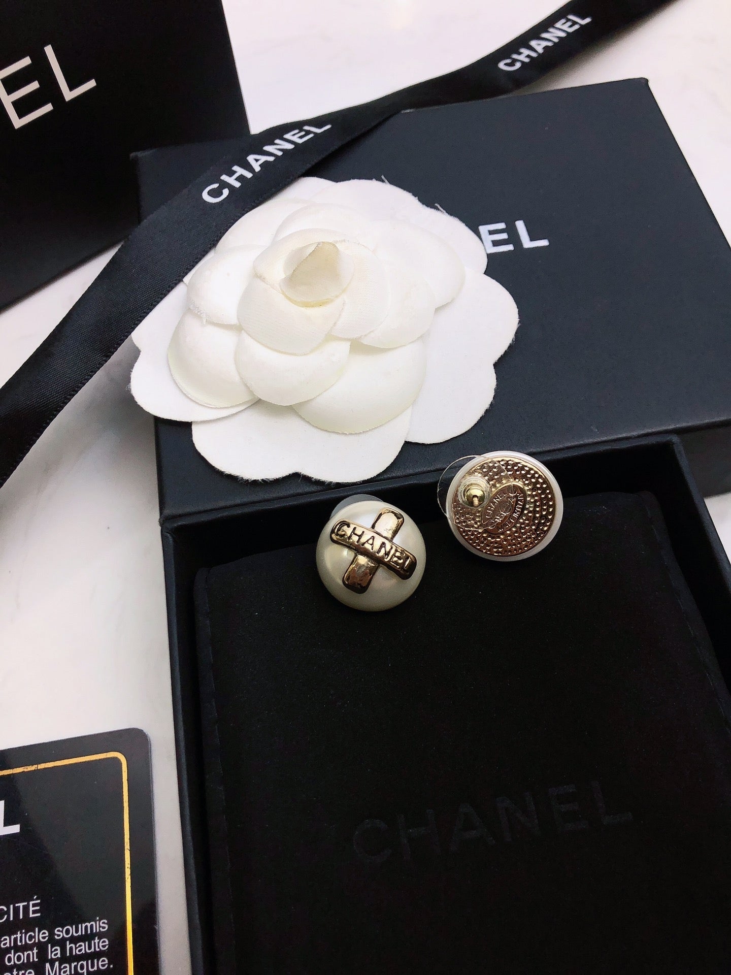 Chanel Pearl 18K Gold Earrings