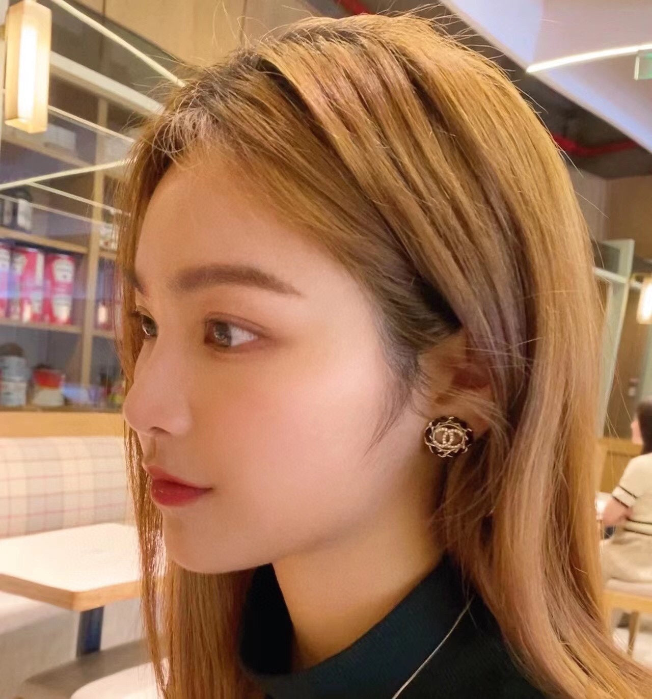 Chanel Black Leather 18K Gold Earrings