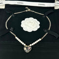 Chanel Pink & Black Heart Pearl 18K Gold Necklace
